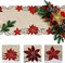 Christmas Table Runner 90 Inches Long, Embroidered Red Poinsettia Table Runner for Xmas Holiday Decorations , Linen Textured Fabric Dresser Scarf, Machine Washable